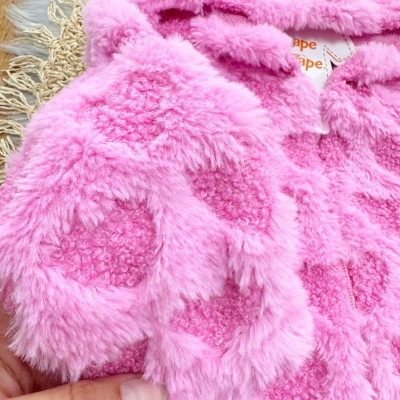 Conj. Jaqueta de Pelinho de Corações e Calça Legging - Pink